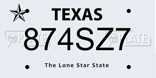 874SZ7 Texas License Plate