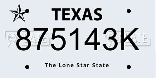 875143K Texas License Plate