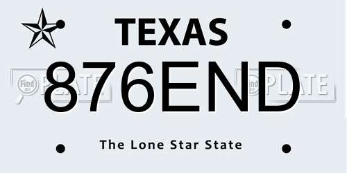 876END Texas License Plate