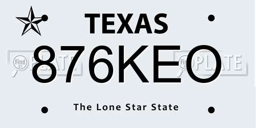 876KEO Texas License Plate