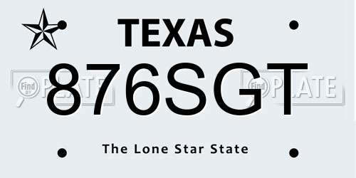 876SGT Texas License Plate