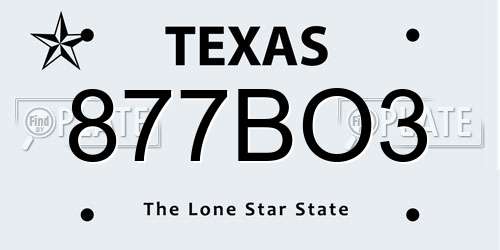 877BO3 Texas License Plate