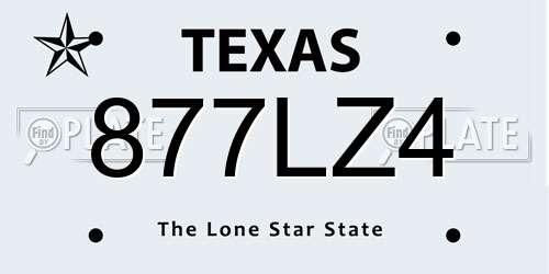 877LZ4 Texas License Plate