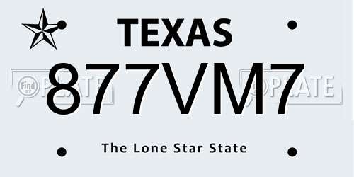 877VM7 Texas License Plate
