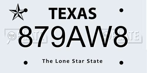 879AW8 Texas License Plate