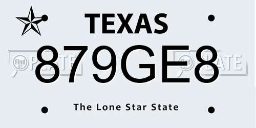 879GE8 Texas License Plate