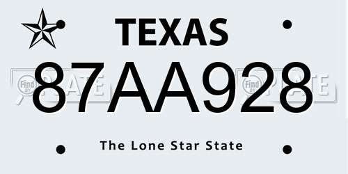 87AA928 Texas License Plate