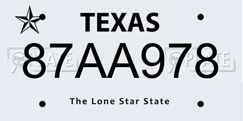 87AA978 Texas License Plate