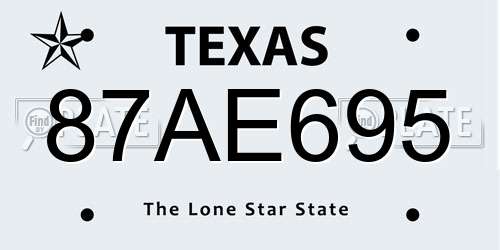 87AE695 Texas License Plate