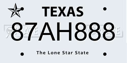 87AH888 Texas License Plate