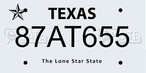 87AT655 Texas License Plate