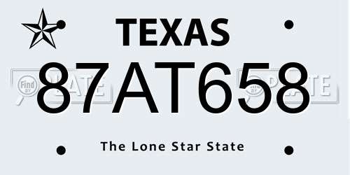87AT658 Texas License Plate