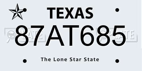 87AT685 Texas License Plate