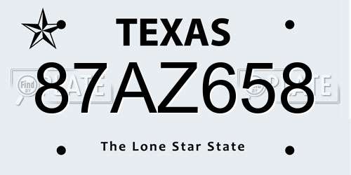87AZ658 Texas License Plate