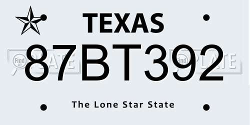87BT392 Texas License Plate