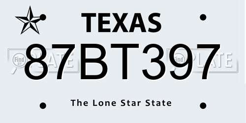 87BT397 Texas License Plate