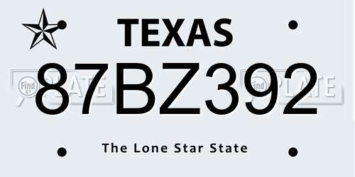 87BZ392 Texas License Plate