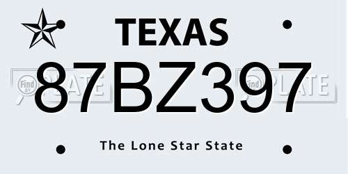 87BZ397 Texas License Plate
