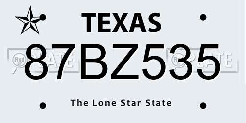 87BZ535 Texas License Plate