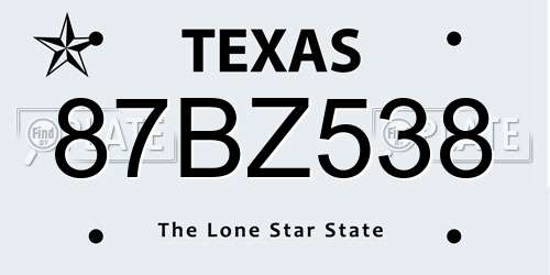 87BZ538 Texas License Plate