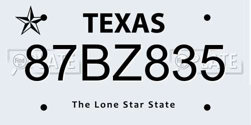 87BZ835 Texas License Plate