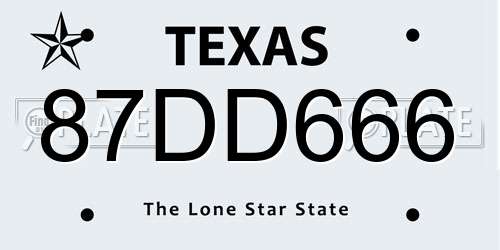 87DD666 Texas License Plate