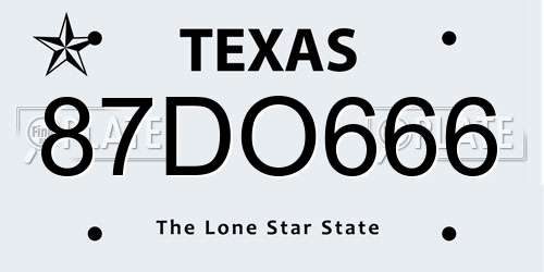87DO666 Texas License Plate