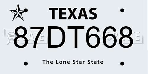 87DT668 Texas License Plate