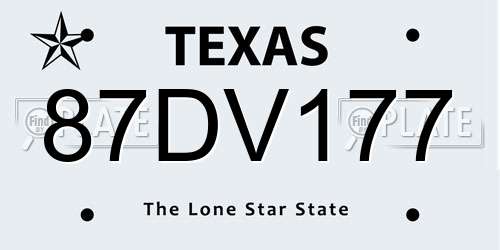 87DV177 Texas License Plate