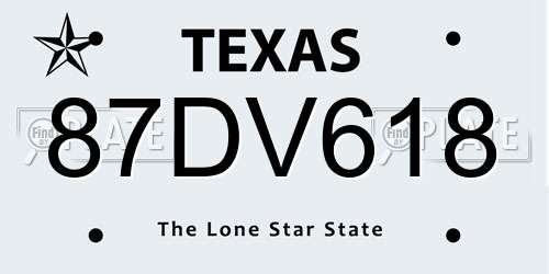 87DV618 Texas License Plate
