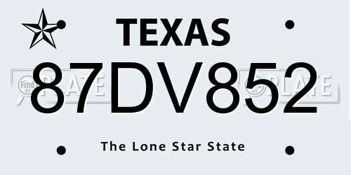 87DV852 Texas License Plate
