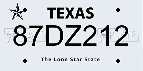 87DZ212 Texas License Plate