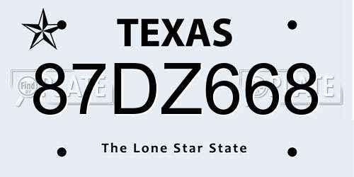 87DZ668 Texas License Plate