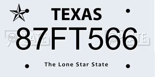 87FT566 Texas License Plate