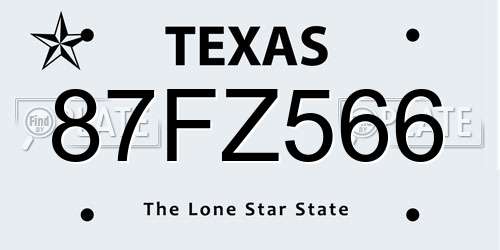87FZ566 Texas License Plate