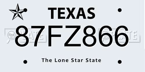 87FZ866 Texas License Plate
