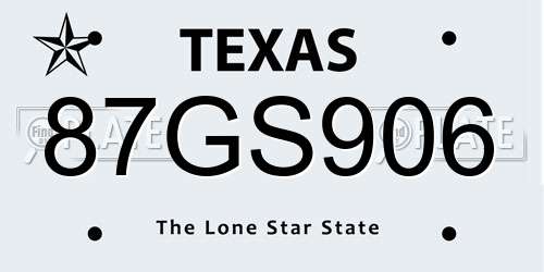 87GS906 Texas License Plate