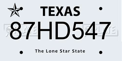 87HD547 Texas License Plate