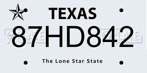 87HD842 Texas License Plate