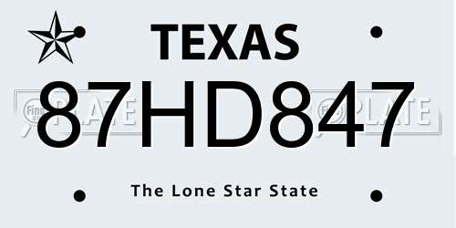 87HD847 Texas License Plate