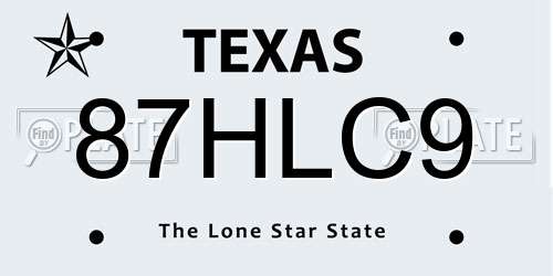 87HLC9 Texas License Plate