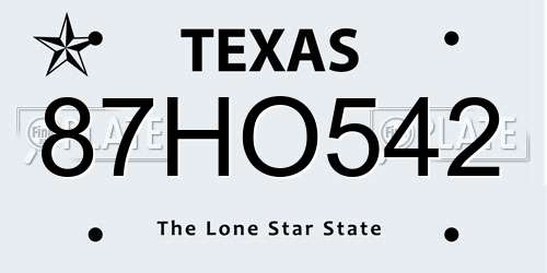 87HO542 Texas License Plate