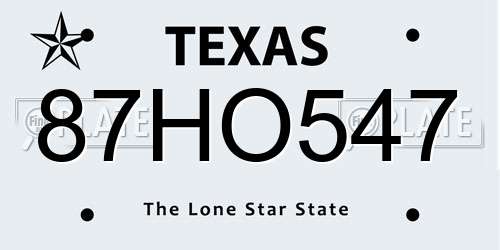 87HO547 Texas License Plate