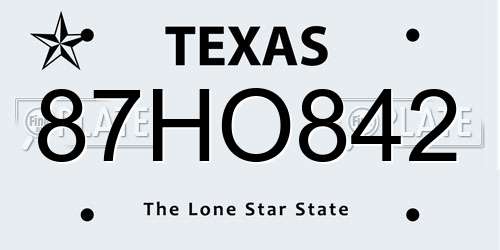 87HO842 Texas License Plate