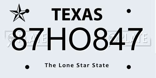 87HO847 Texas License Plate