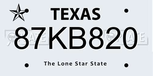 87KB820 Texas License Plate