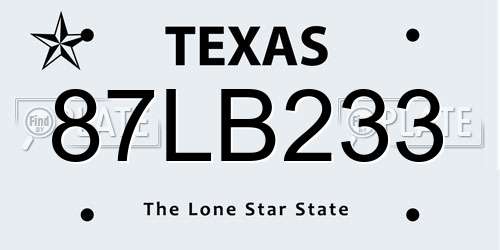 87LB233 Texas License Plate