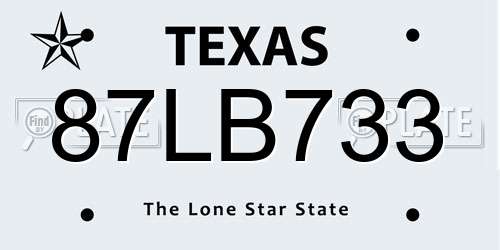 87LB733 Texas License Plate