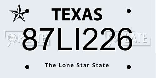 87LI226 Texas License Plate