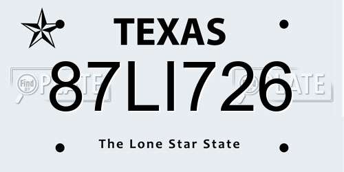87LI726 Texas License Plate